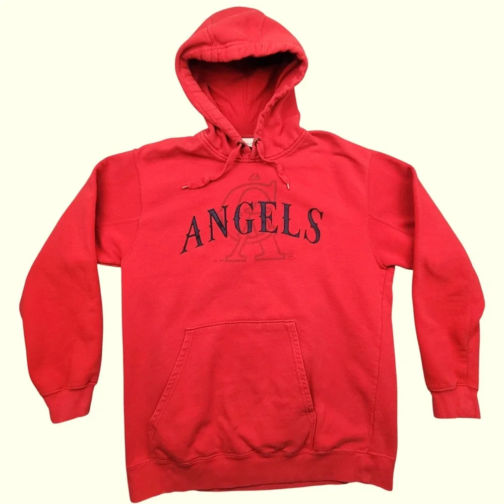 California Angels MLB Hoodie Mens Red Pullover Sweatshirt Graphic Large Majestic